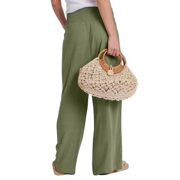 ANRABESS Women Linen Palazzo Pants Green Size Large NWOT - Picture 4 of 5